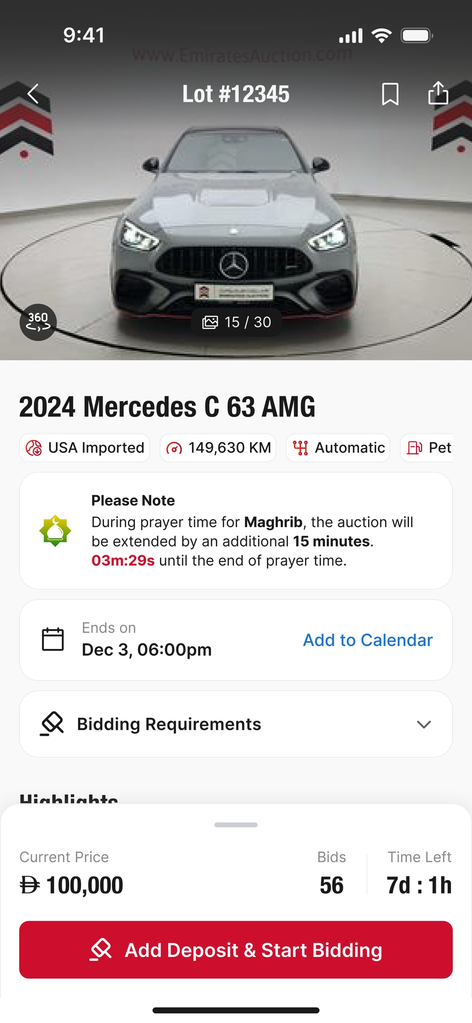 Emirates Auction mobile item — after