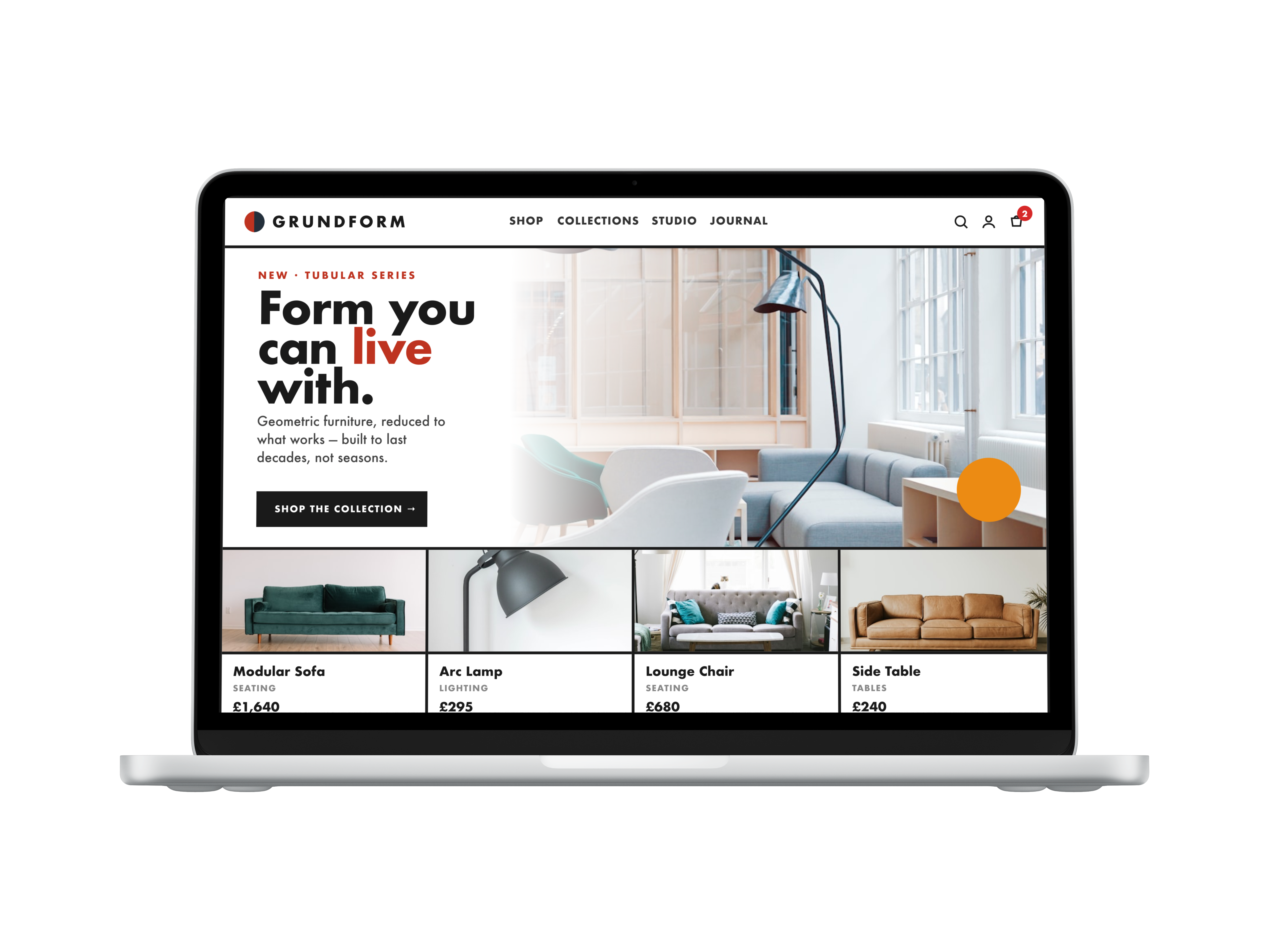 GRUNDFORM landing page shown on a MacBook